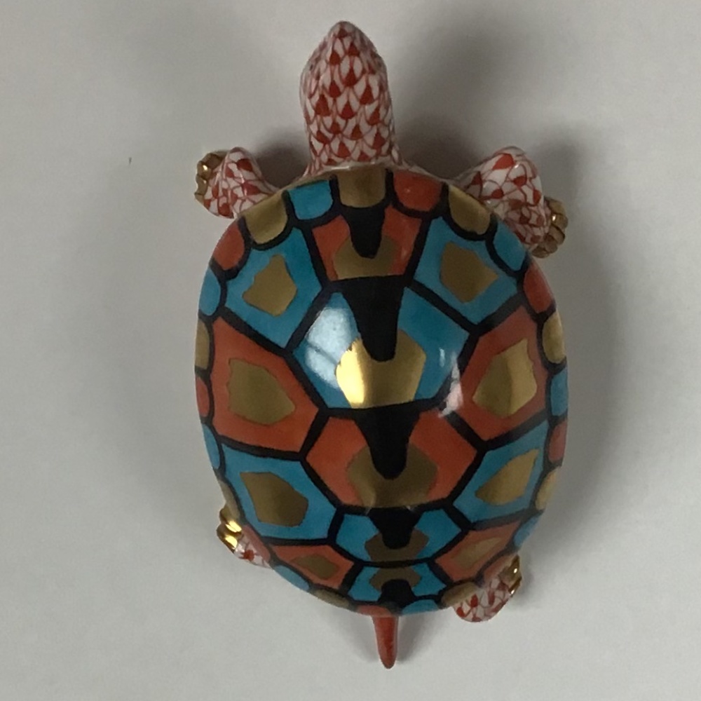 Herend Rust Fishnet Turtle with Colorful Shell - Picture 7 of 8